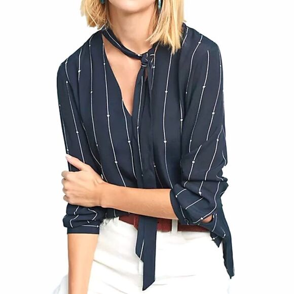 Rails - "Rhea" Stars and Stripes Necktie Blouse - Size XS, Navy Blue, White - Picture 1 of 13